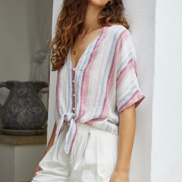 Rails Thea Metallic Tropic Strip Tie-Front Top XS - Picture 2 of 10